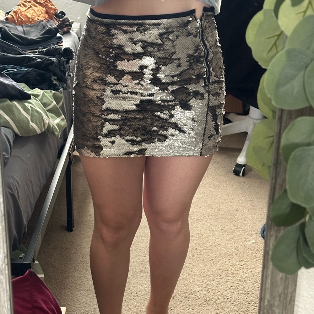 Silver and Black Sequin Pencil Mini Skirt